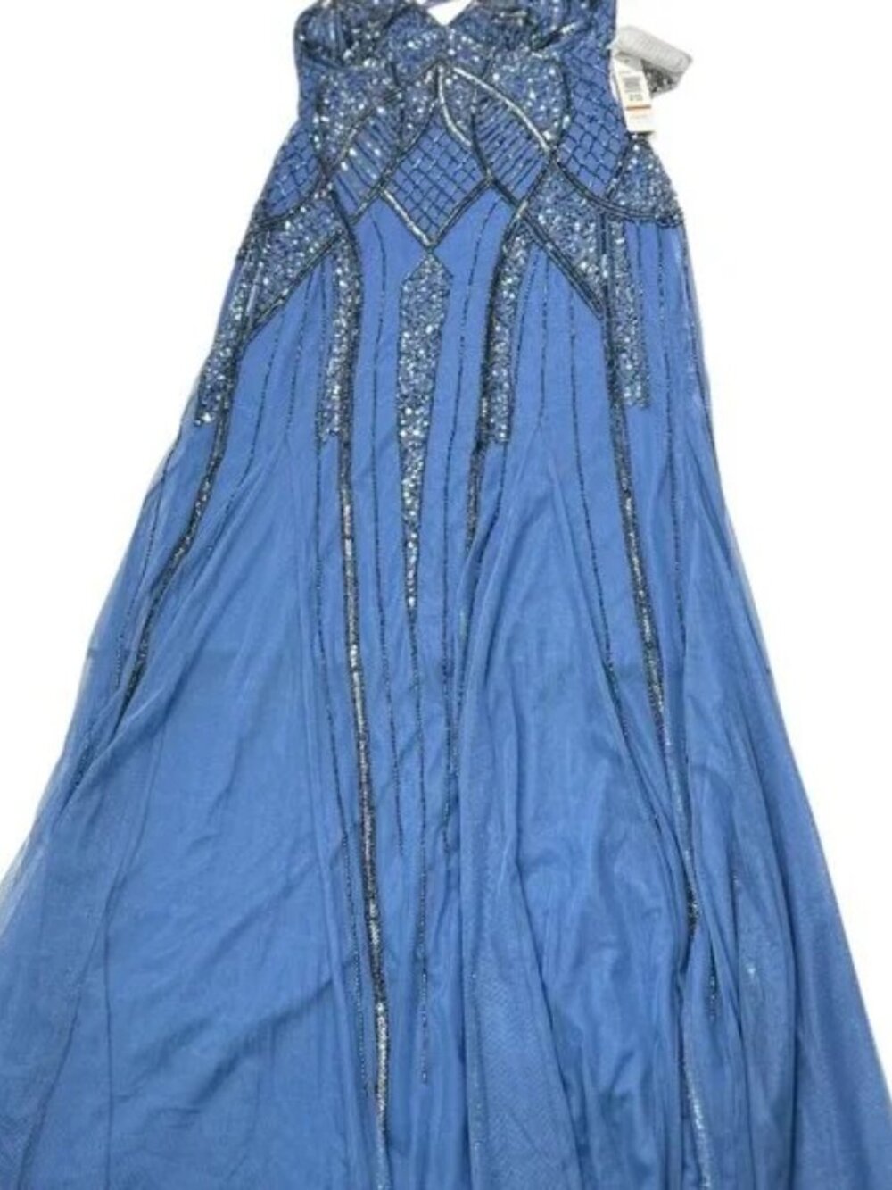 Jump Apparel Blue Beaded Dazzling Sequin Spaghetti Strap Gown Women’s Size 9/10 - Picture 12 of 13
